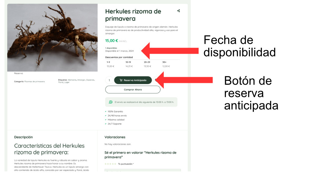 reservar rizomas lúpulo